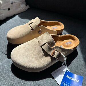 Birkenstock Boston Taupe Soft Suede Leather